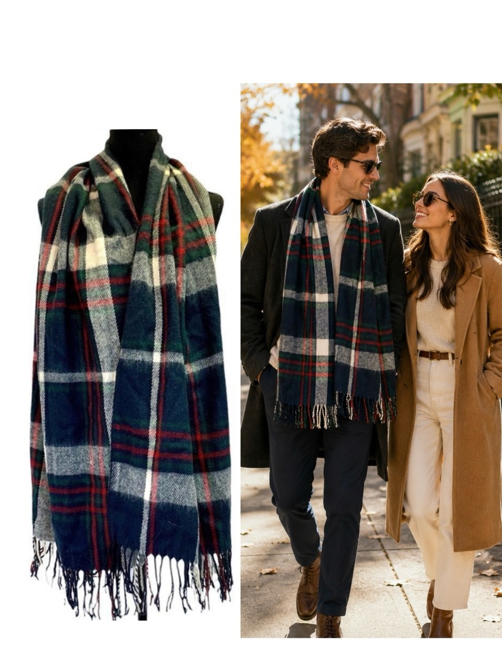NAVY Cream Red Green Long Fluffy Warm Scarf 💥